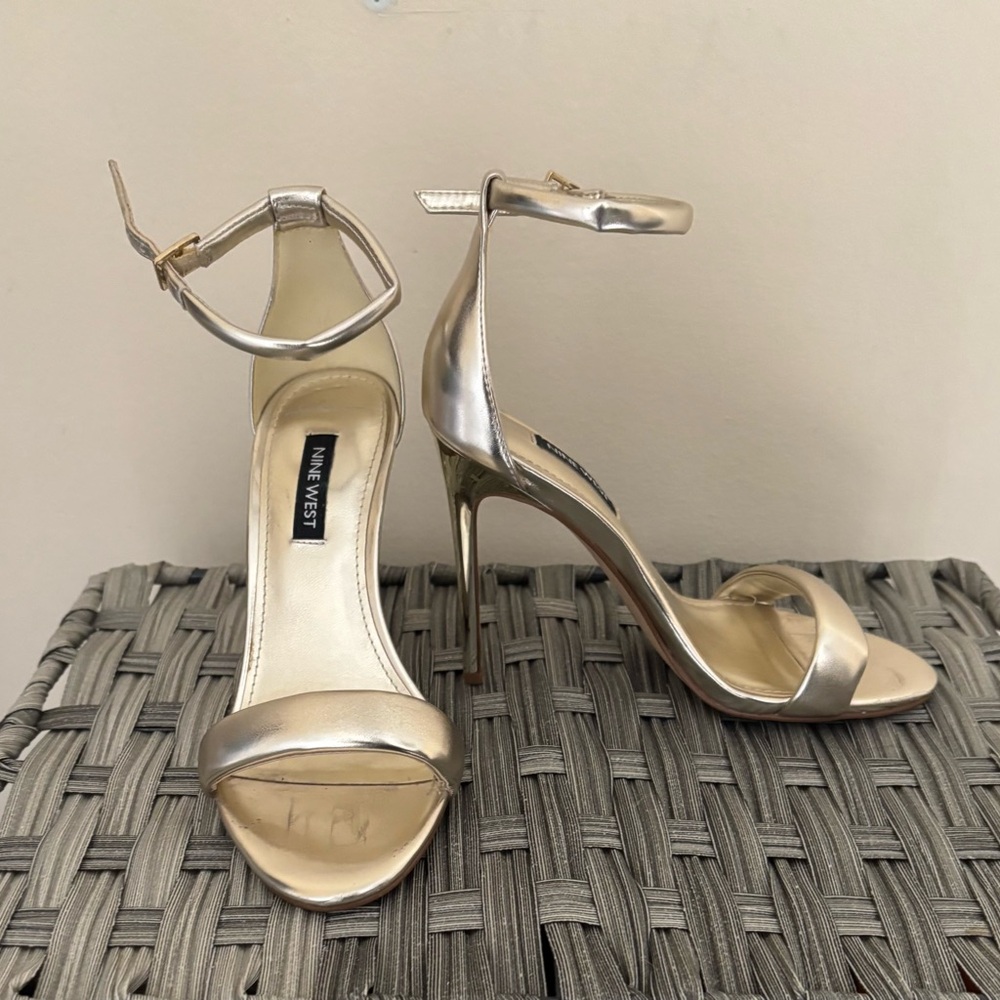 Nine West Metallic Gold Ankle Strap Heels